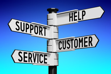 Signpost with four arrows - customer support