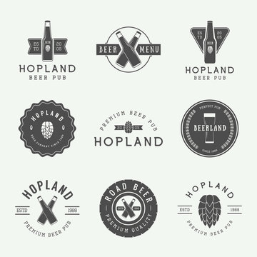 Set of vintage beer and pub logos, labels and emblems 
