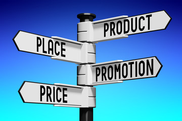 Signpost with four arrows - product sale
