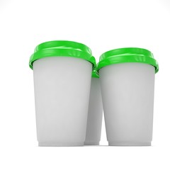 Three paper coffee cups. 3d rendering.