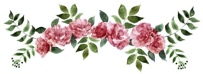 watercolor sketch: a floral element pattern on a white background