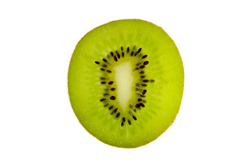 Cross section of fresh kiwi fruit isolated on white background