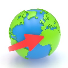 Arrow and Earth globe. 3d render