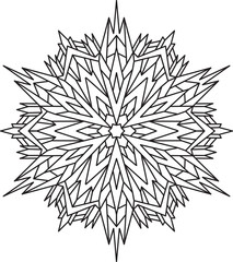 Outlines of snowflake in mono line style for coloring, coloring