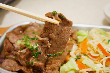 Beef with vegetables teppanyaki Japanese Cooking