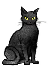 Foto auf Acrylglas Schwarze Katze sitzt und schaut in die Kamera © Isaxar