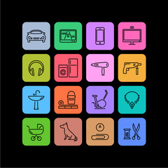 Products categories. Linear. Black and color.