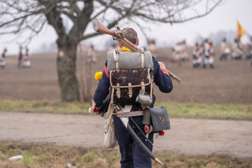 Fototapeta premium French soldier at reenactment of the Battle of the Three Emperors (Battle of Austerlitz) in 1805.
