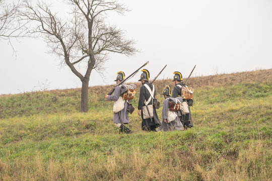Reenactment of the Battle of the Three Emperors (Battle of Austerlitz) in 1805.