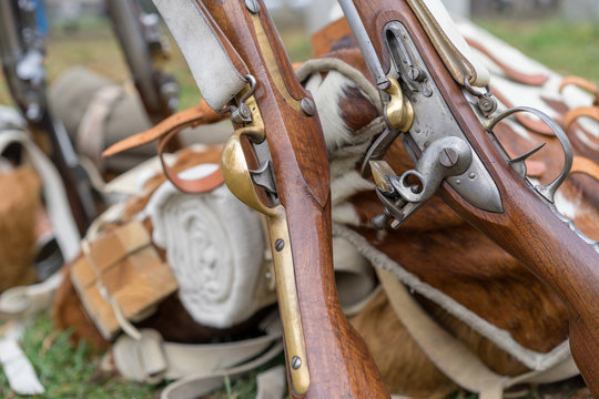 Reenactment of the Battle of the Three Emperors (Battle of Austerlitz) in 1805. Detail of a soldier's equipment.