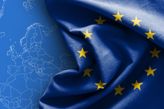 Flag of Europe on map background
