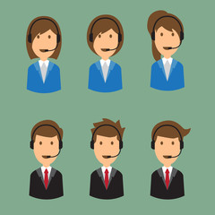 illustration of an cartoon man and woman call center face with v