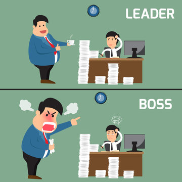 Difference Between Boss And Leader. Boss Help Employee For Worki