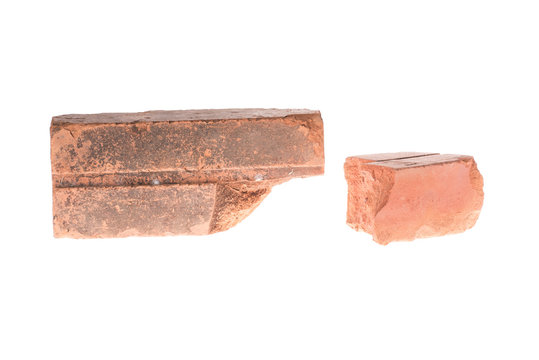 Red clay brick  deduct on white background