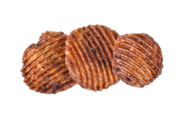 potato chips with chocolate flavored on white background