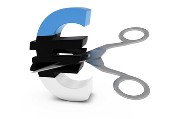 Estonia Price Cut/Deflation Concept - Estonian Flag Euro Symbol Cut in Half with Scissors - 3D Illustration
