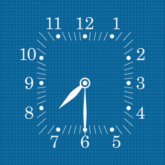 Clock dial on blueprint background. Seven thirty