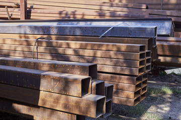 Rust steel rod or bars in warehouse