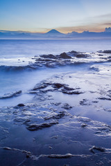 Fototapeta na wymiar Japan seacape coastline and Mt. Fuji in beautiful sunset