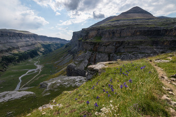 Dramatic landscape of Ordesa National Park, Pyrenees, Spain. Photo of valley.