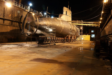 Navy submarine type Coben during the renovation in Gdansk Repair Shipyard