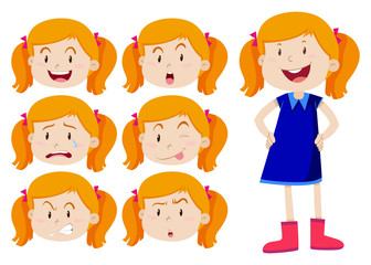 Girl with different facial expressions