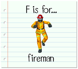 Flashcard letter F is for fireman
