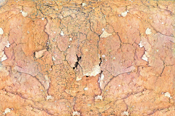 Background of old yellow red brown white cracked wall