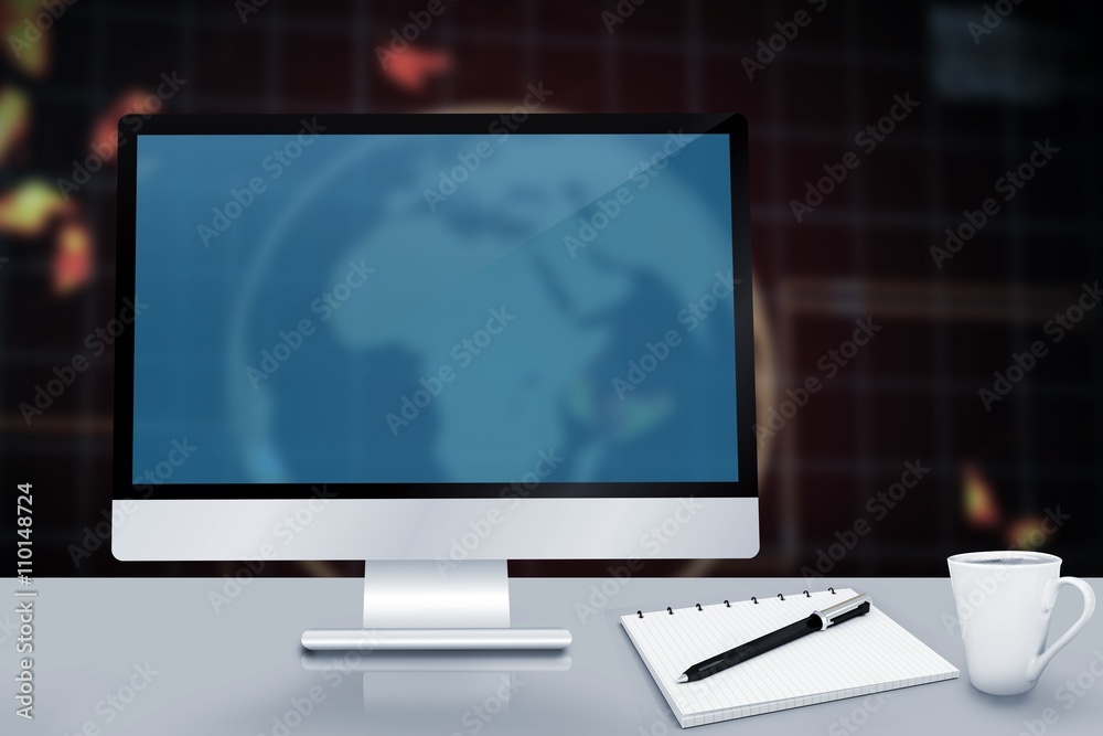 Poster composite image of image of a desk with computer