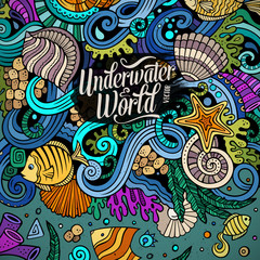 Cartoon hand-drawn doodles Underwater life illustration