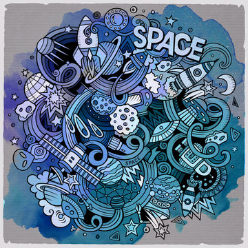 Cartoon hand-drawn doodles Space illustration