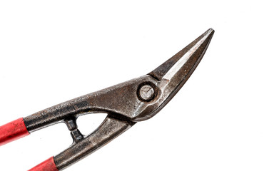 Alligator shears pliers for cutting sheet metal with red handle