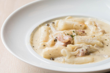 Tteokbokki Carbonara bacon fusion korean western food dish