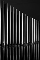 Shiny silver organ pipes