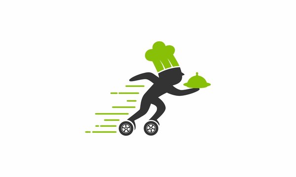 food delivery roller skates chef icon logo