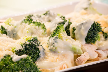 Broccoli, mushroom and cheese dish