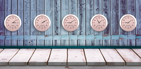 Composite image of five pink clock