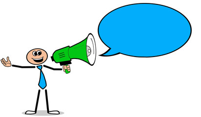 Mann mit Megafon macht Werbung