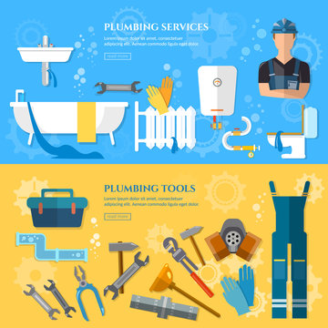 Plumbing repair service banner professional plumber