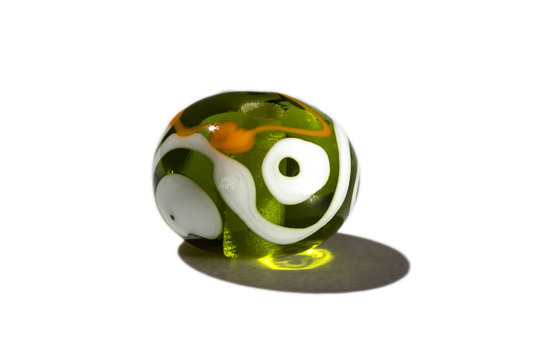 Hand made green and colour glass bead