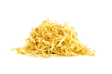 Shredded ginger on white background