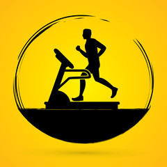 Man running on a treadmill graphic vector