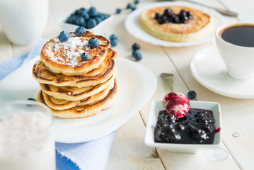 pancakes with blueberry and jam