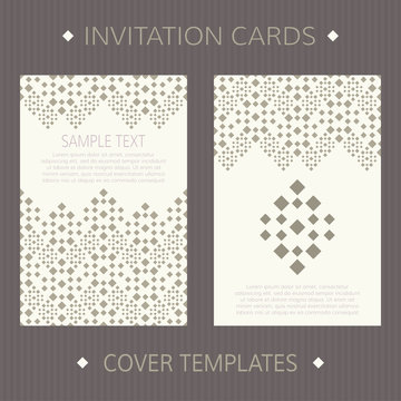 Set of two vector cards. Ethnic design vector template. Invitation template cards. Vector card template with geometric ornament. Invitation templates. Vector templates for book or album cover.