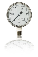 Pressure gauge bourdon tube type isolate on white,clipping path