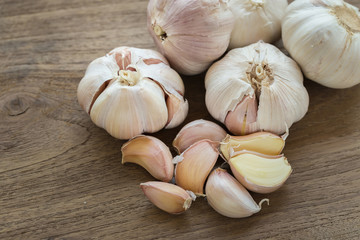 Fresh Garlic on the Wooden Table. Selective focus