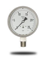 Pressure gauge size 3 inches range 25 bar isolate on white,clipping path