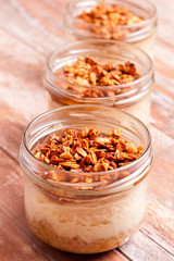 diet dessert with yogurt, granola and jam