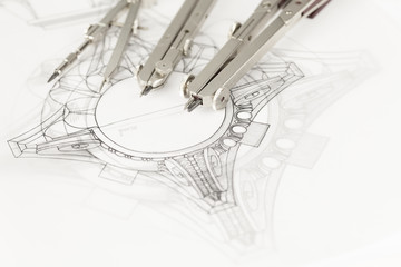 architectural drawing - detail column & compasses