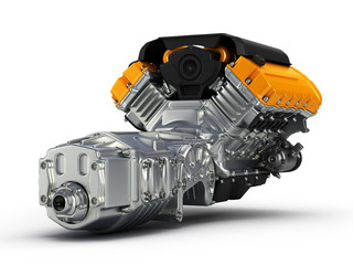 Automotive engine gearbox assembly.3D illustration.
